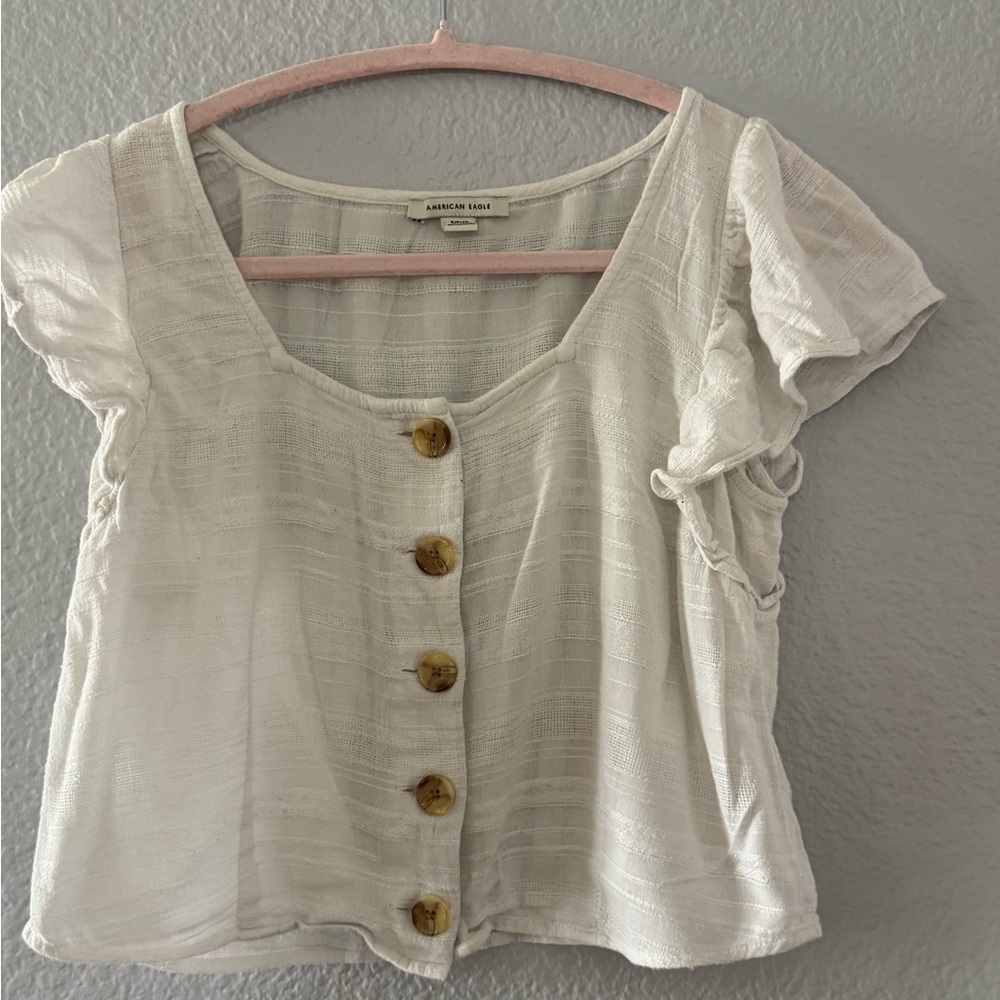 American Eagle Outfitters Cream Button-Up Blouse